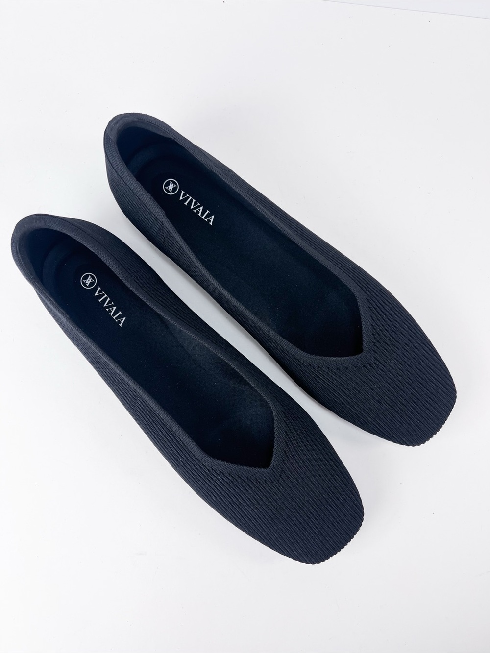 Vivaia Margot Square Toe V-Cut Flats Black Knit  size 43 / US Women’s 11